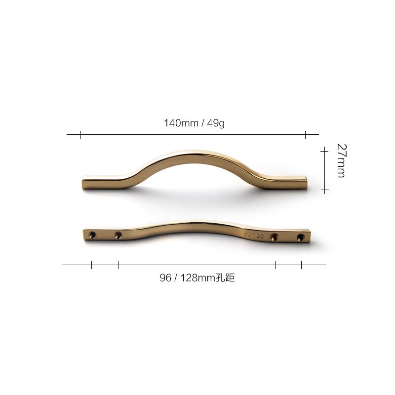 Tiradores modernos dorados, negros y grises para cajones, baño, cocina, puerta de armario: 1pc-128mm-gold