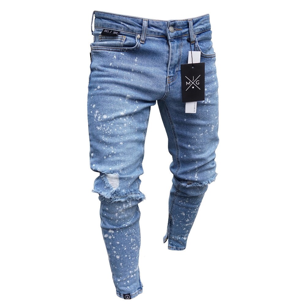 neue Männer Löcher Jeans Kühlen European Männer Hip Hop Zerrissene Dünne Jeans Casual Nostalgischen hosen s