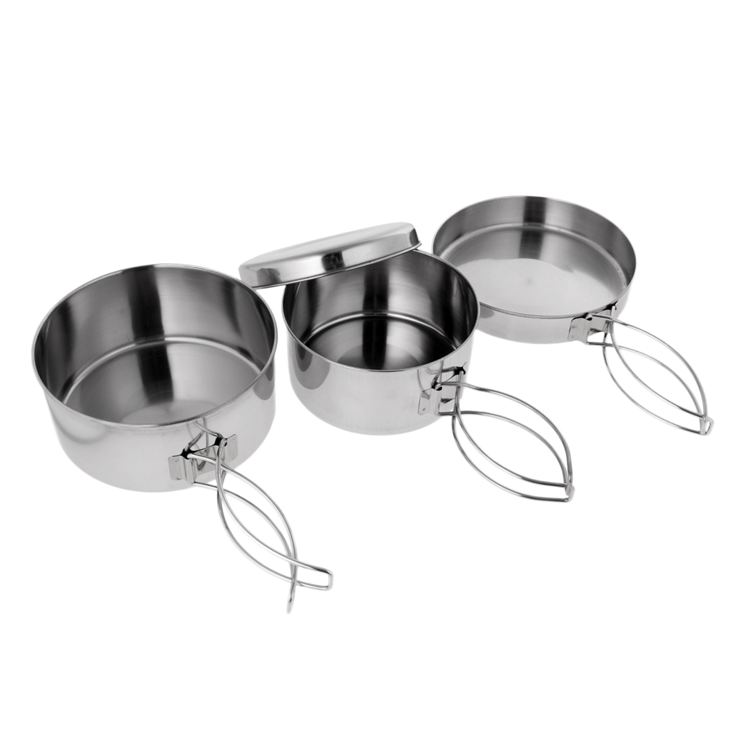 4-in-1 Stainless Steel Outdoor Backpacking Camping Picnic Cookware Cook Set