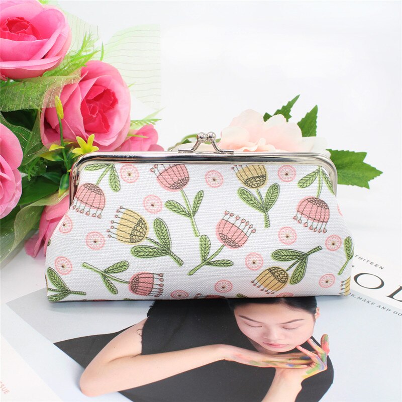 Coin Purse Cotton Fabric Women Small Wallet Card Holder Lovely Coin Purse Clutch Handbag Bag Wallet Mini Bag Square Hasp Casual