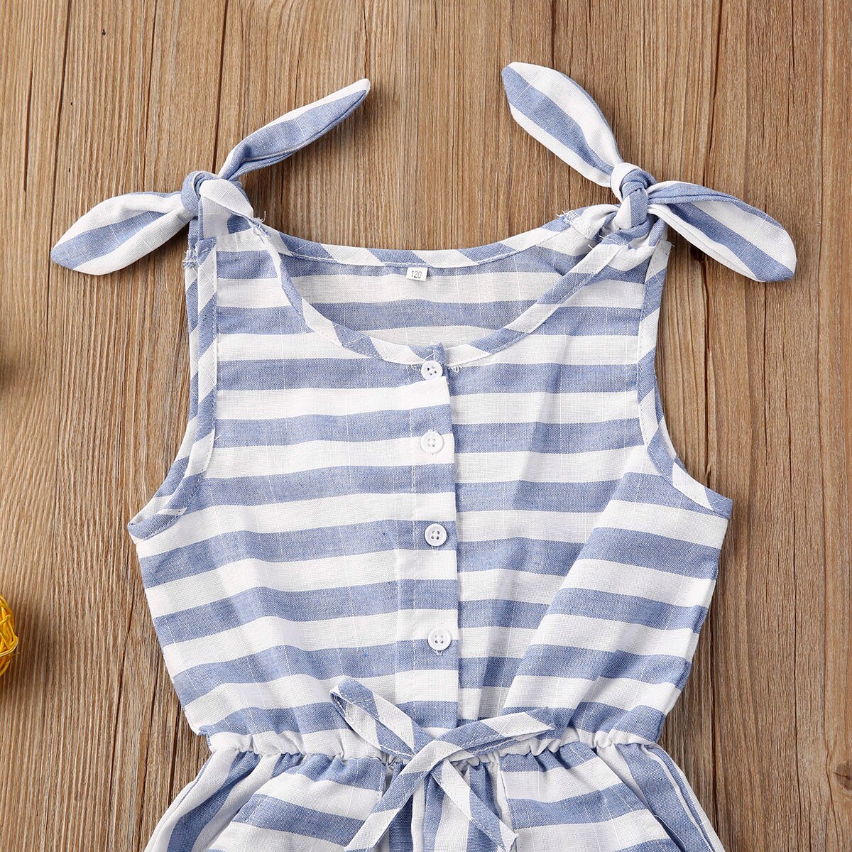 Baby Girl Cotton Blue and White Striped Playsuit 1-5Y Kids Children Summer Casual Sleeveless Straight Overalls Jumpsuit