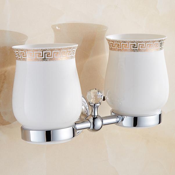 Silver Crystal Bathroom Hardware Set European Chrome Finish Ceramic Plate Antique Bathroom Accessories Hanging Suit T345: cup