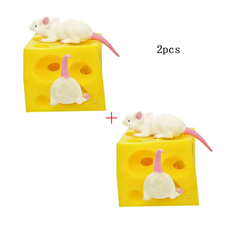 Latex Mouse and Cheese Toy Hide and Seek Stress Relief for Boy Girl Baby Stressbusting Fidget Mouse Toys: 2 pcs