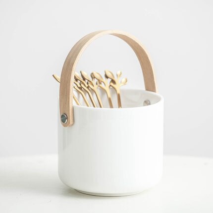Nordisk kunst luksus frugtgaffel keramisk opbevaringstank moderne minimalistisk hjemmekage dessertgaffel køkken spisepinde ske opbevaringsbur: C