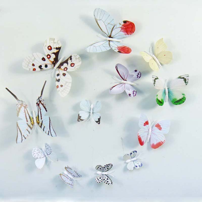 12 stks Waterdicht Muurstickers Groene Vlinder Muurstickers Voor Kinderkamer TV Muursticker Home Decor Keuken PVC Vlinder 3D DIY: WIT
