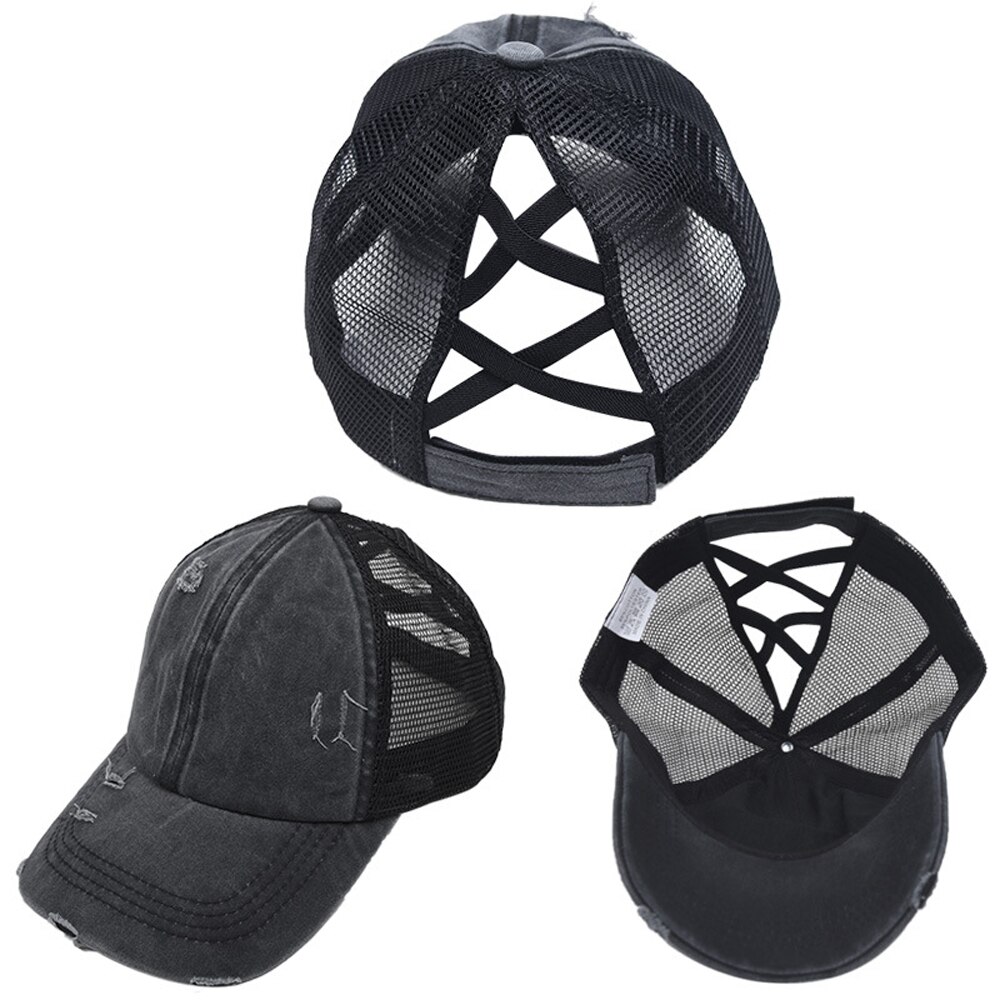 Kucyk czapka z daszkiem roztrzepany kok czapki dla kobiet zmiękczana bawełna czapki z daszkiem dorywczo letnia osłona przeciwsłoneczna kapelusz na zewnątrz: czarny