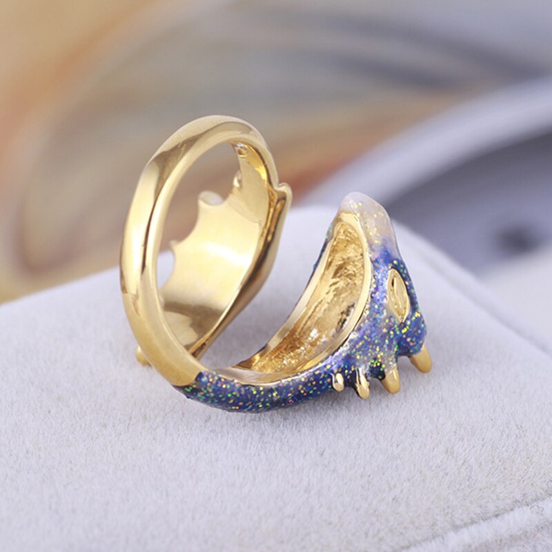 Gold Topaz Dragon Ring Lucky Fingere Pet Adjustable Wrap Open Rings Animal Jewelry for Women Girl SANA889
