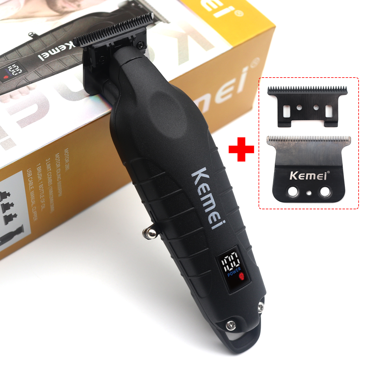 Kemei KM-2293 Full Metal Trimmer for Men Zero Gapped Finishing Machine DLC T-Blade Hair Trimmer Machine LED Haircut