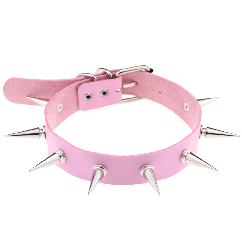 Gargantilla de Punta larga rosa para hombre y mujer, Collar Punk con remaches, Gargantilla con tachuelas, joyería gótica de Metal, accesorios góticos de 2022: Pink