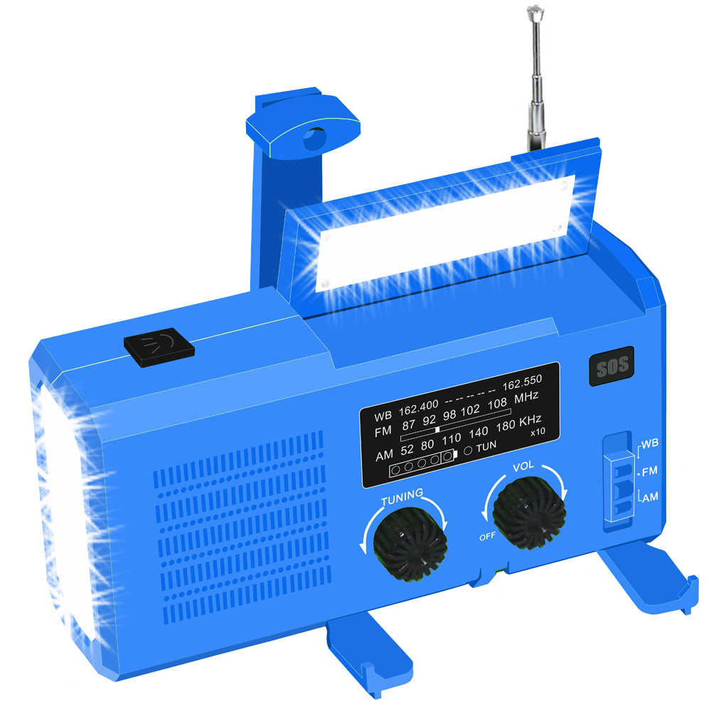 Emergency Solar Power Hand Crank Dynamo Generator 4000Mah Telefoon Oplader Bank Sos Am/Fm Noaa Weer Cob zaklamp Radio: BLUE