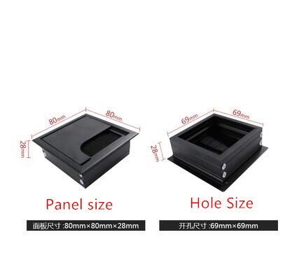 Aluminum Alloy Rectangular Desk Cable Grommets Wire Hole Cover Cable Outlet Port Surface Table Cable Hole Furniture Hardware: 80X80X28MM1