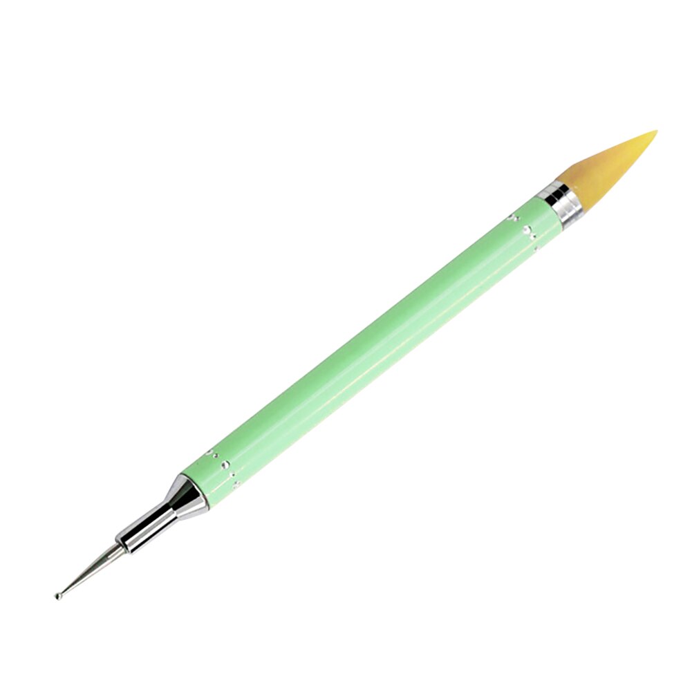 Diamante bordado cabeça dupla ponto broca caneta arte do prego strass picker cera lápis de cristal lidar com unha caneta: green