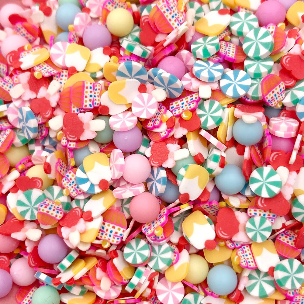 100g Mix Cake Candy Ball Polymer Clay Sprinkles for Slimes Filler Tiny Cute Plastic Klei Accessories DIY Sequin Crafts