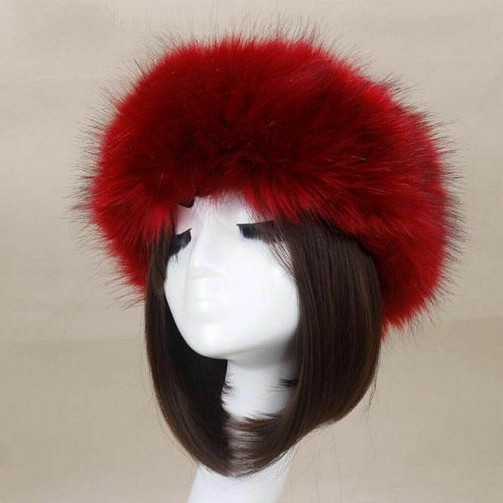 Gorro ruso grueso y esponjoso para mujer, diadema de piel sintética, calentador de oídos para invierno, esquí: Wine Red