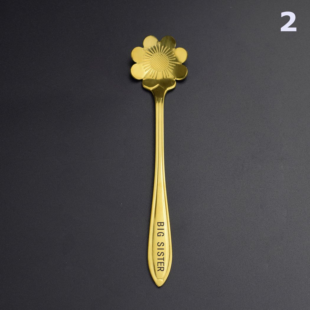 Stainless Steel Tea Spoon Lettering Sisters Dessert Spoon Exclusive Friendship Tea Coffee Mixed Long Handle Drinking Tableware: GOLD Big Sister / 18CM