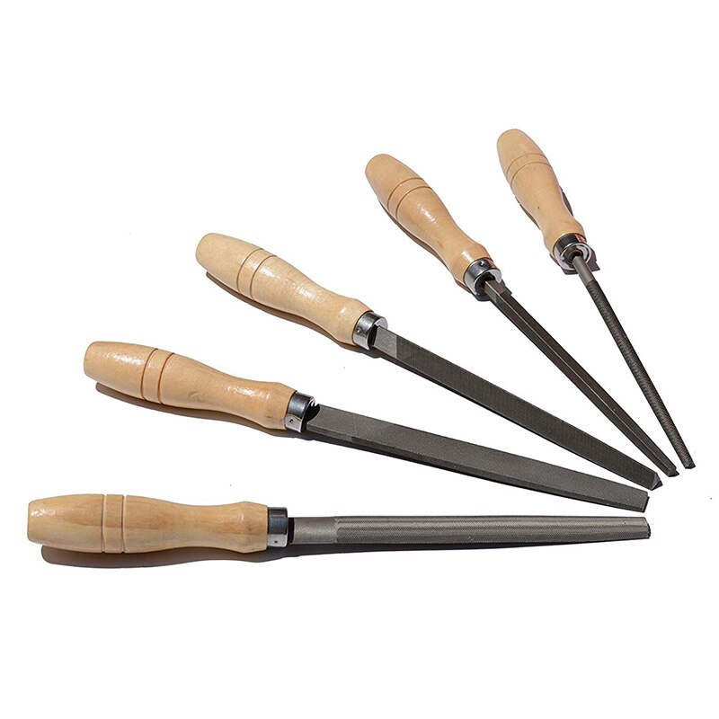 High Carbon Steel File Set with Wooden Handles Rasp File for Wood, Metal, Plastic, 5 Pieces