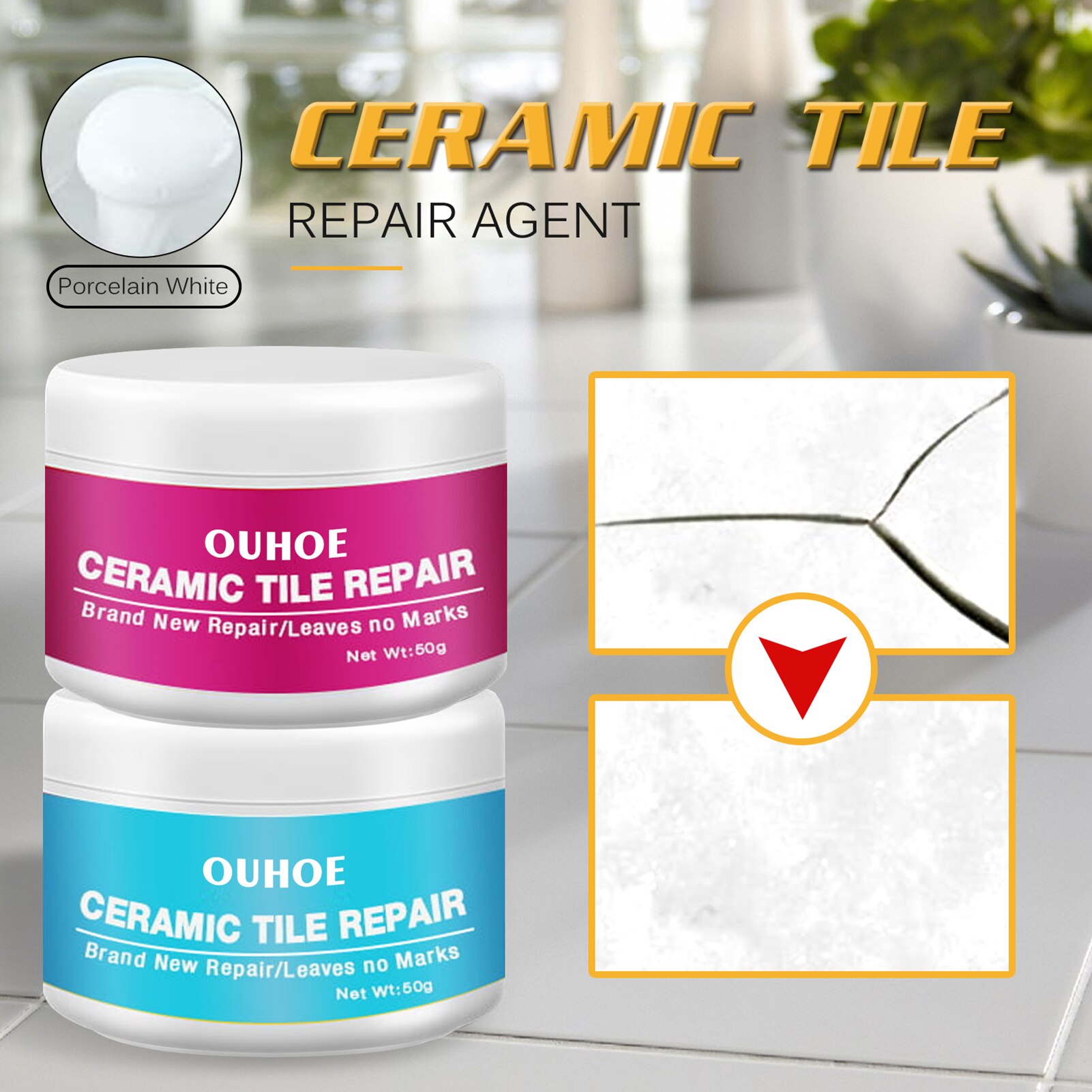 Ceramic Tile Repair Agent Ceramic Paste Floor Tile Adhesive Bathroom Closestool Marble Pit Glazed Fix Repair Paste: White