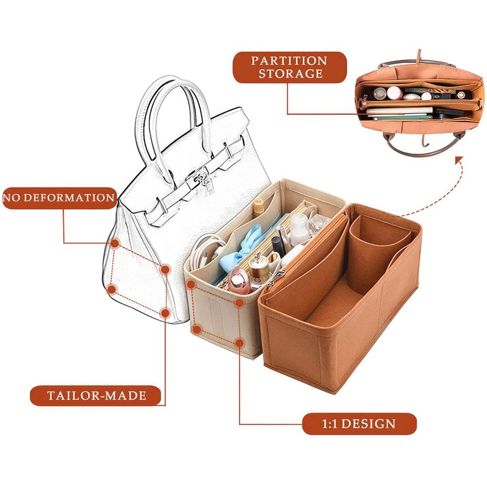 Durable Felt Handbag Insert Bag Portable Multi-Pocket Bag Organizer Travel Liner Bag for Birkin25/30/35