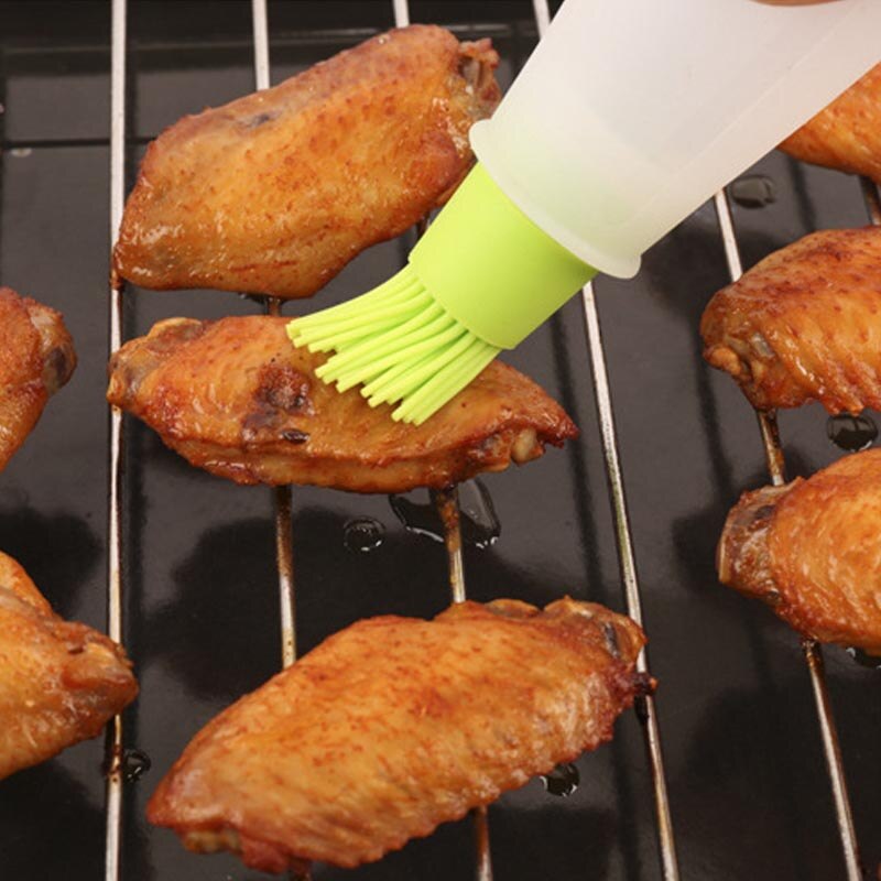 4 farver olieflaskebørste flad bund silikone grilludstyr varmebestandighed køkken tilbehør med dæk bageværktøj