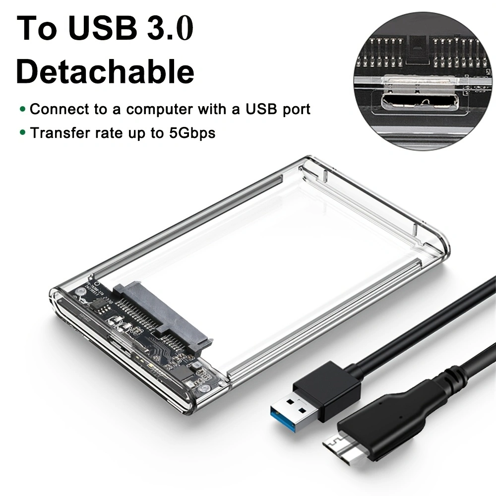 2.5'' External Hard Drive Enclosure USB 3.0 / 3.1 Type C to SATA III HDD Adapter 5Gbps Tool Free Clear External Hard Drive Case: Blue