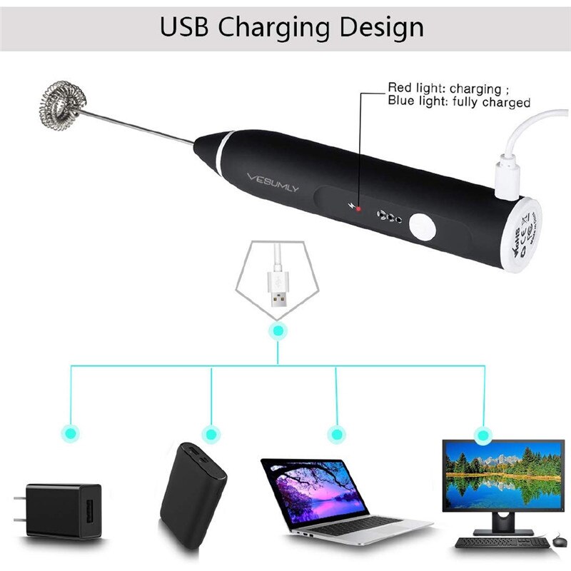 USB Oplaadbare Melkopschuimer Handheld Elektrische Schuim Maker Draagbare Drink Mixer Eiklopper Melkschuimer Latte Art Koffiezetapparaat