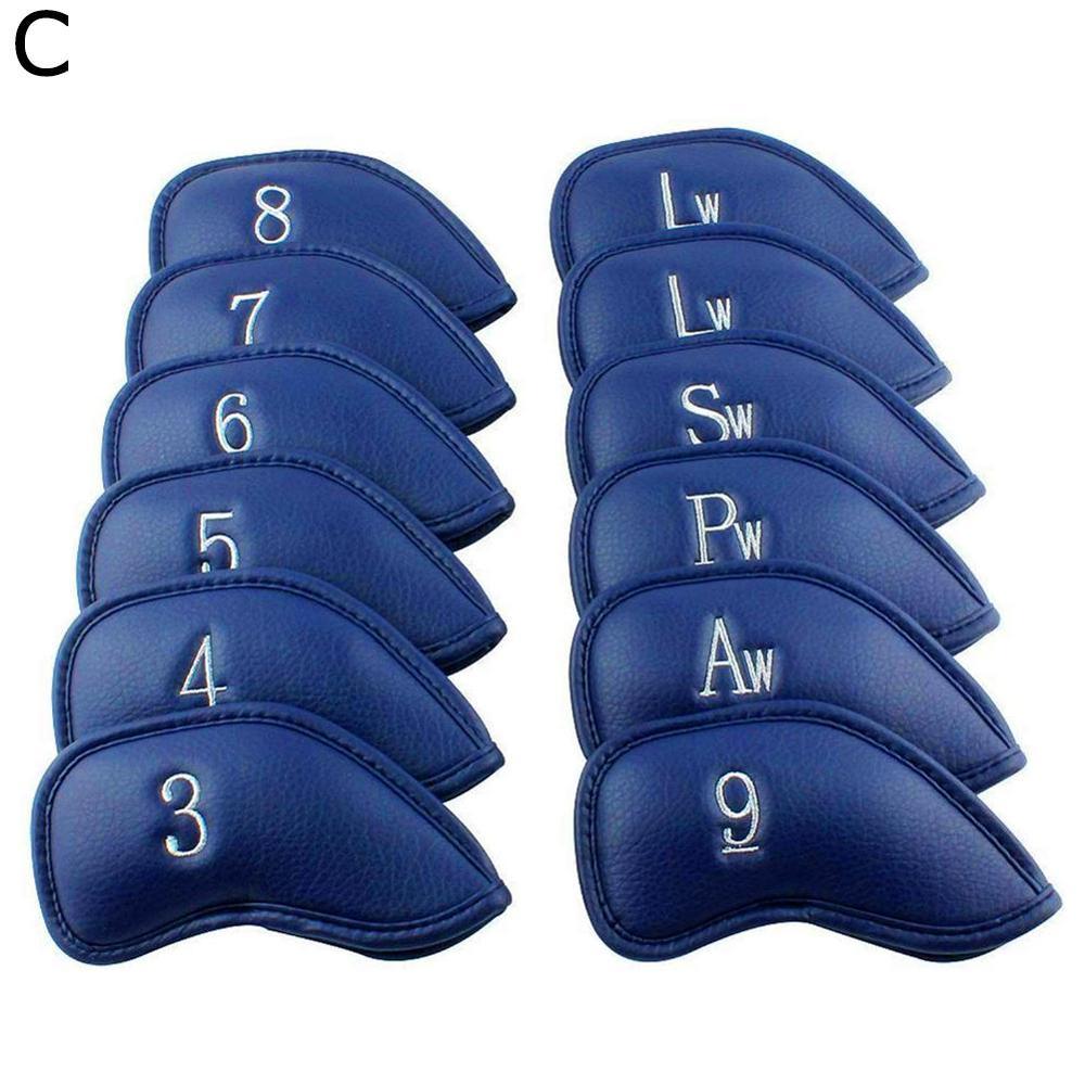 12PCS/Set Golf Club Protective Cover Golf Iron Cover Cap PU Cue Cover Sleeve Protection: Blue