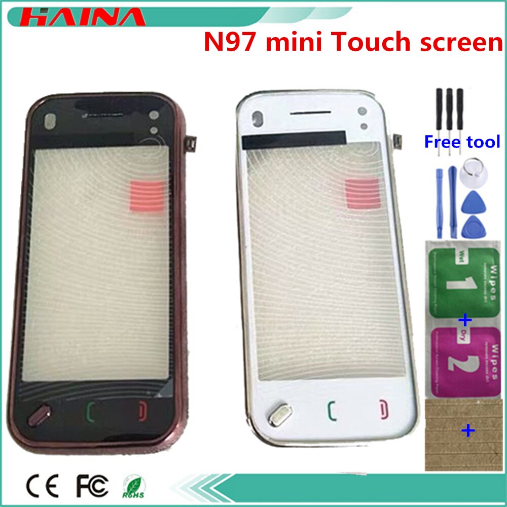 N97 mini For Nokia N97mini Touch Panel Touch Screen Digitizer Replacement For N97 mini Glass Sensor With Tools+Adhesive: only white tool