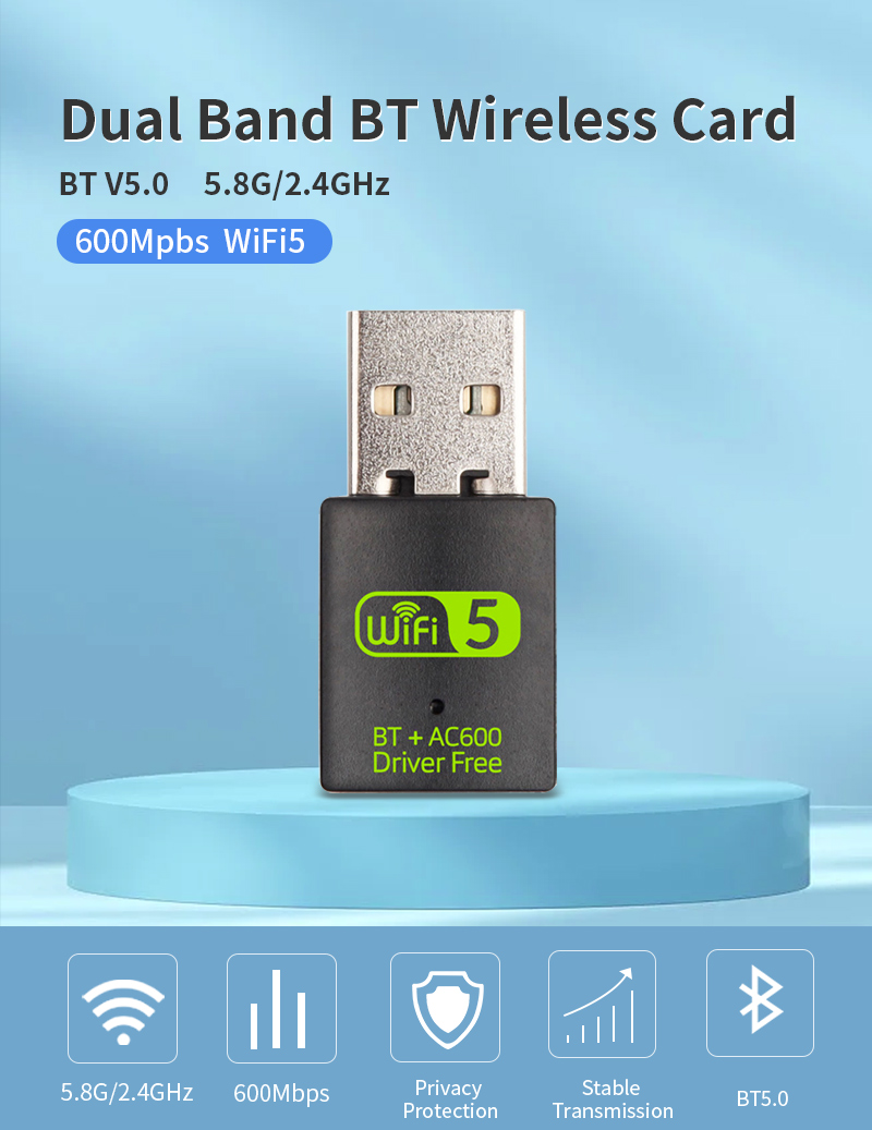 600Mbps 2.4G/5GHz USB WiFi Adapter For Bluetooth 4.2 Dual Band WiFi Dongle 802.11ac Mini Wireless Computer Network Card Receiver