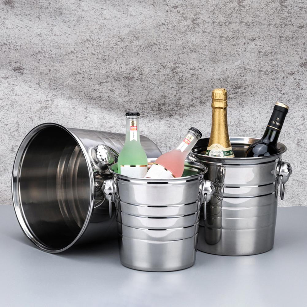 Stainless Steel Ice Bucket Thick Ice Holder Container For Bar Party Champagne Wine Barrel Silver