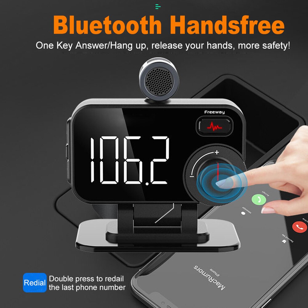 JINSERTA Bluetooth 5.0 FM transmitter MP3 player Lossless TF music Play QC3.0 fast charge External Microphone Support Siri