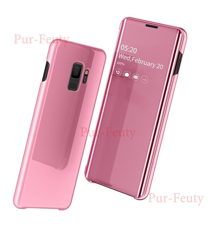Mirror Smart Case For Samsung Galaxy S9 SM-G960F Clear Mirror View Flip Holder protection Cover For Samsung Galaxy S9 G960F/DS: Pink