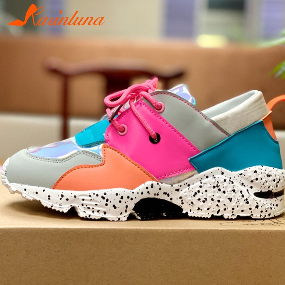 Karinluna , , cordones de zapatos coloridos, zapatos planos de mujer con plataforma, atados a la cruz, zapatillas de deporte informales INS, calzado de mujer