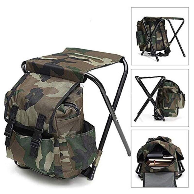 Faltbare Angeln Stuhl Rucksack Tarnung Oxford Tuch &Ampere; Metall Rohr Tragbare Angeln Ausrügestochen Camping Wandern Multifunktions Hocker