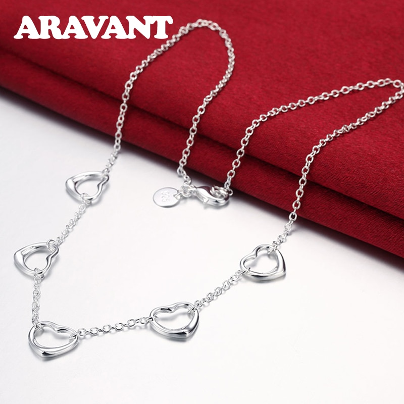 925 Silver Chain Heart Choker Necklace For Women Wedding Jewelry