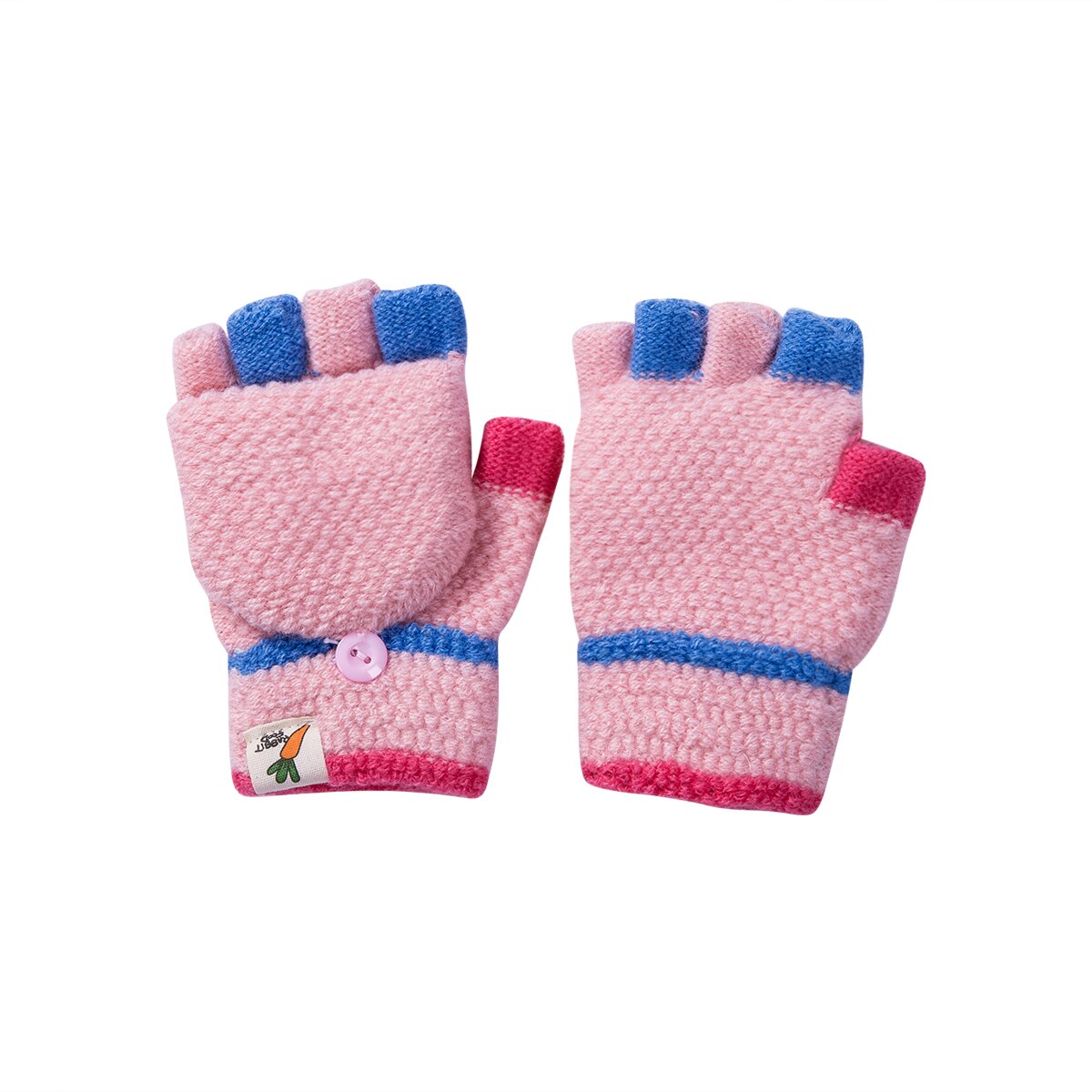 Baby Unisex Warm Gloves Kids Boys Girls Winter gloves Half Finger Flip Cover Knitting Mittens 3-6Years: Pink