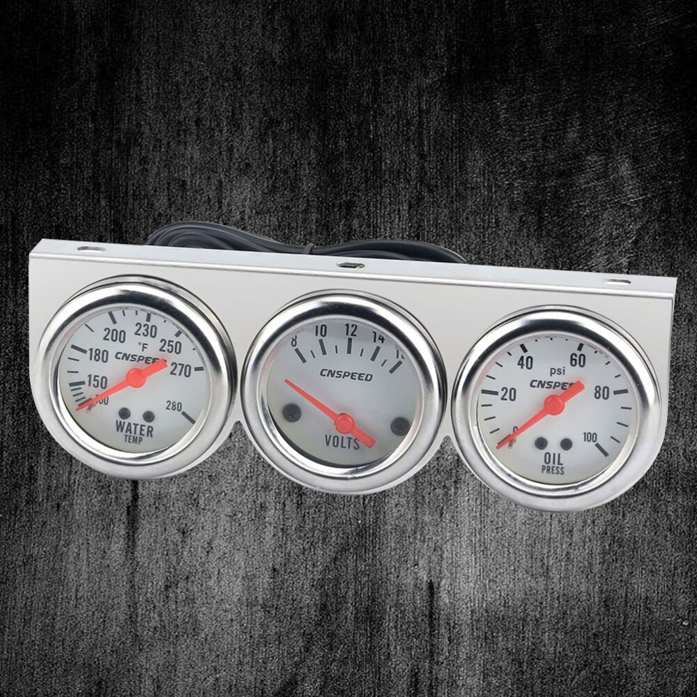 1pc volt meter vandmåler olie meter elektrisk premium bilmåler triple gauge kit til køretøj: Default Title