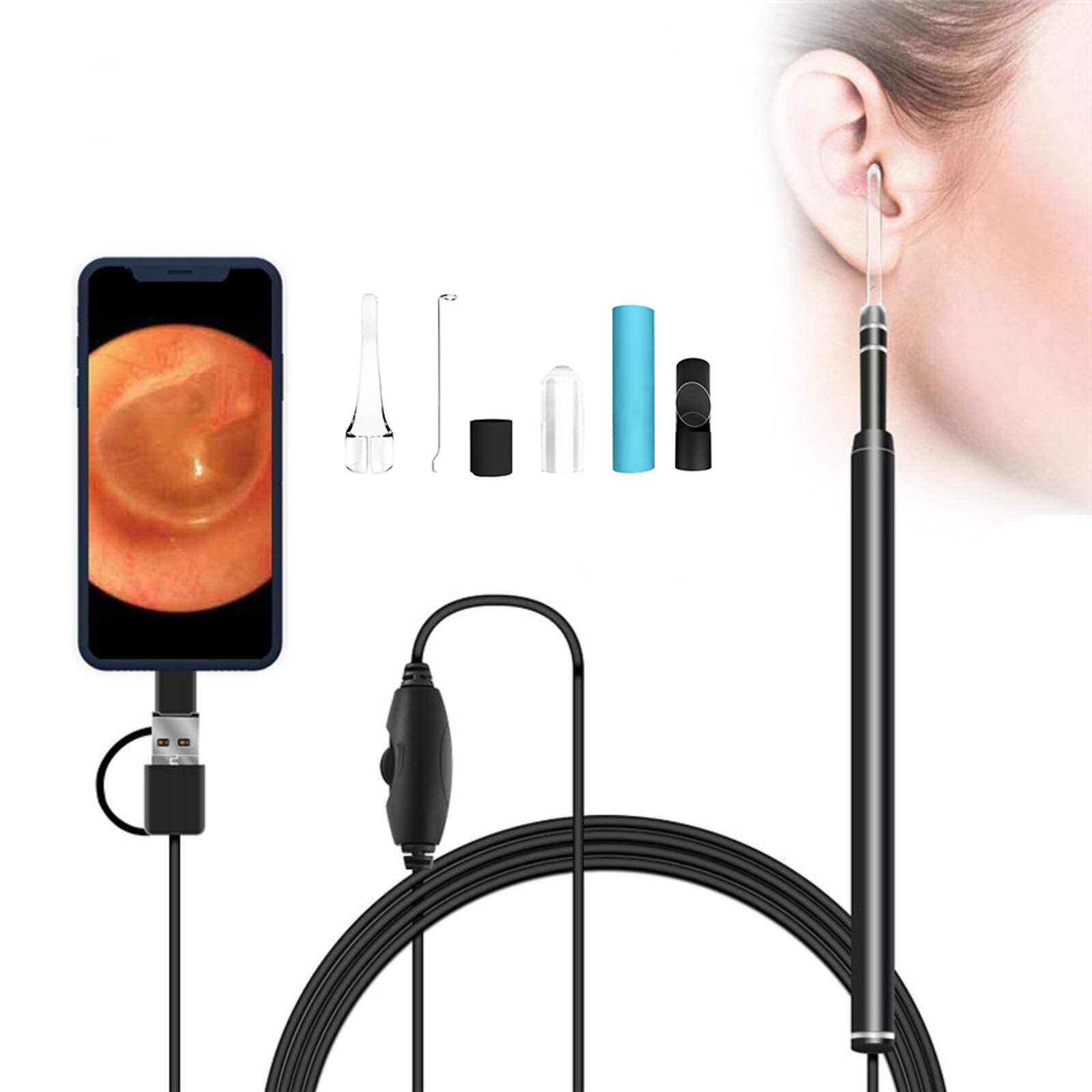 Ear Cleaning Endoscope Wax Removal HD Visual Ear Spoon Mini Camera 3 in1 USB Android PC Ear Picker Tool Health Care Nose: Default Title