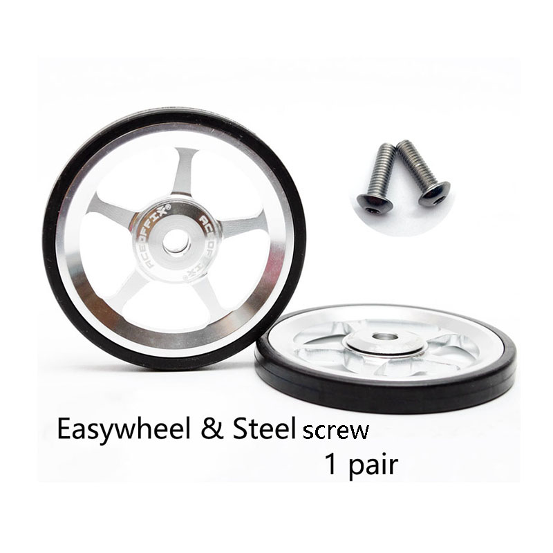 Aceoffix 1 pair folding bike easy wheel for Brompton 60mm EZwheel aluminum alloy push wheel for 3Sixty accessories: Yellow