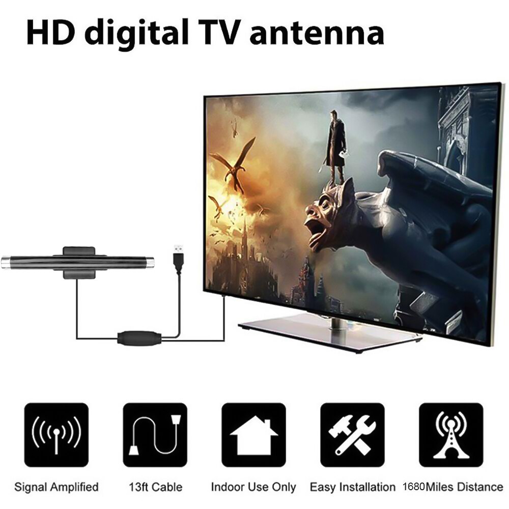 36dB Digital TV Antenna HD 4K Antenna Digital Build-In Amplifier Signal Booster Indoor HDTV 1080P Antenna LED Light