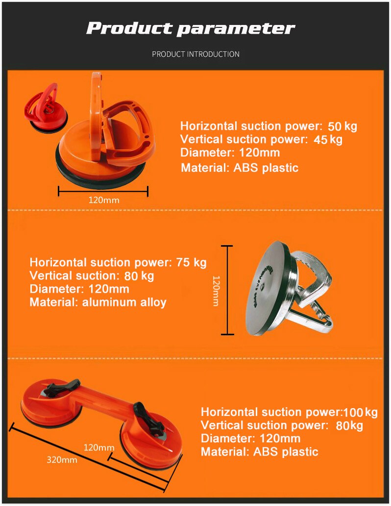 Vacuum Suction Cup Glass Lifter Powerful Glass Tile Carrier Gripper Sucker Plate for Glass Tiles Mirror Granite Lifting Tool