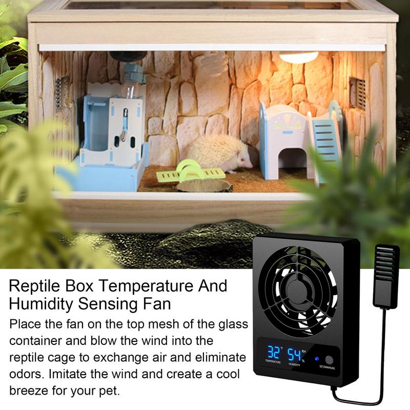 Temperaturgesteuerter Lüftungsventilator für Reptiliengehäuse, intelligenter Lüfter mit LED-Anzeige, geräuscharm, für Amphibien, Schlangen