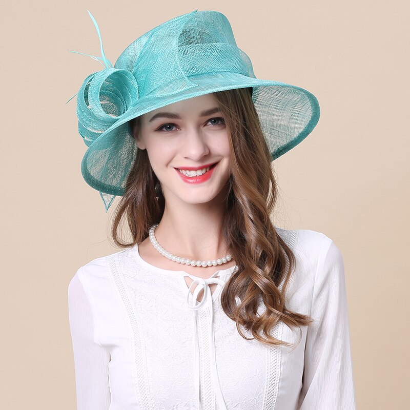 Mingli Tenagda Lake Blue Green Bride Hats And Fascinators Woman Grace Cambric Formal Hat Wedding Accessories Sombrero Boda Mujer