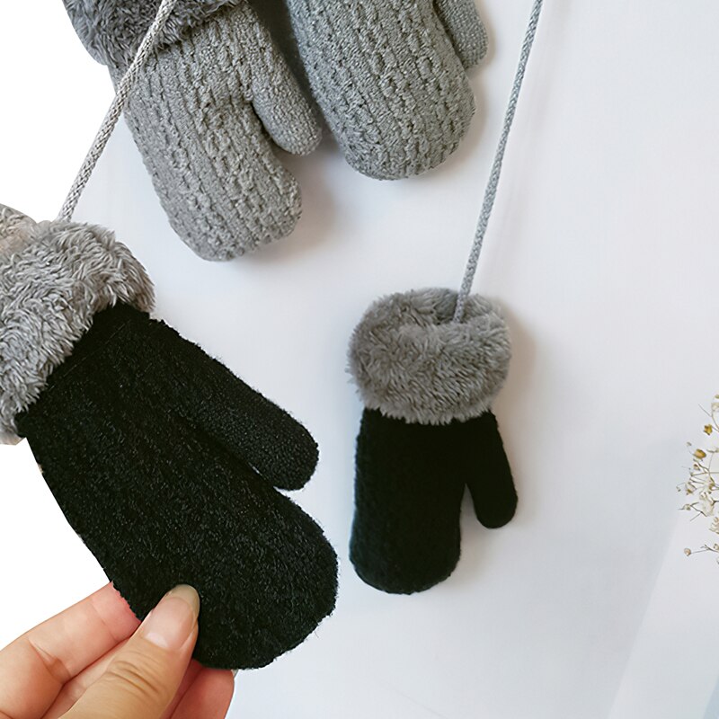 Gants tricotés chauds pour enfants, fourrure épaisse, hiver
