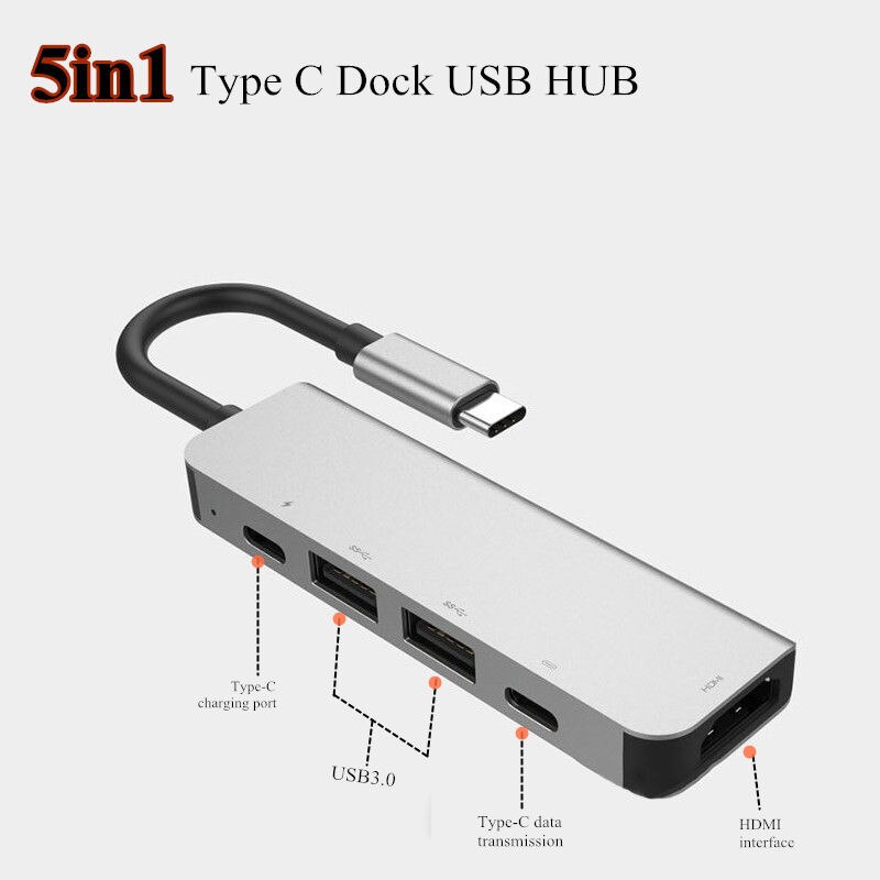 5 In 1 Docking Station Usb 3.0 Hdmi Ethernet Voor Macbook Pro Type-C Data Pd Poort Opladen Voor smartphone Imac Laptop Desktop: Default Title