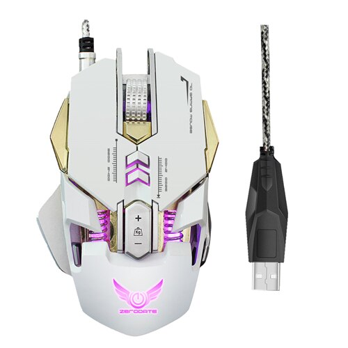 Wired USB E-sport Mouse Computer Mouse Ergonomic 7 buttons breathing lights Gaming 3200dpi Optical Mice White Game Mouse: White