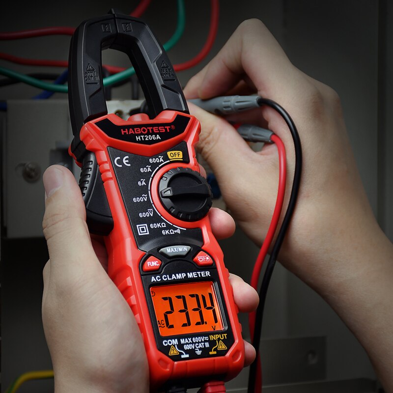 Habertest ht206 ac dc digital braçadeira medidor multímetro pinza amperimetrica verdadeiro rms alta precisão capacitância ncv ohm hz tester