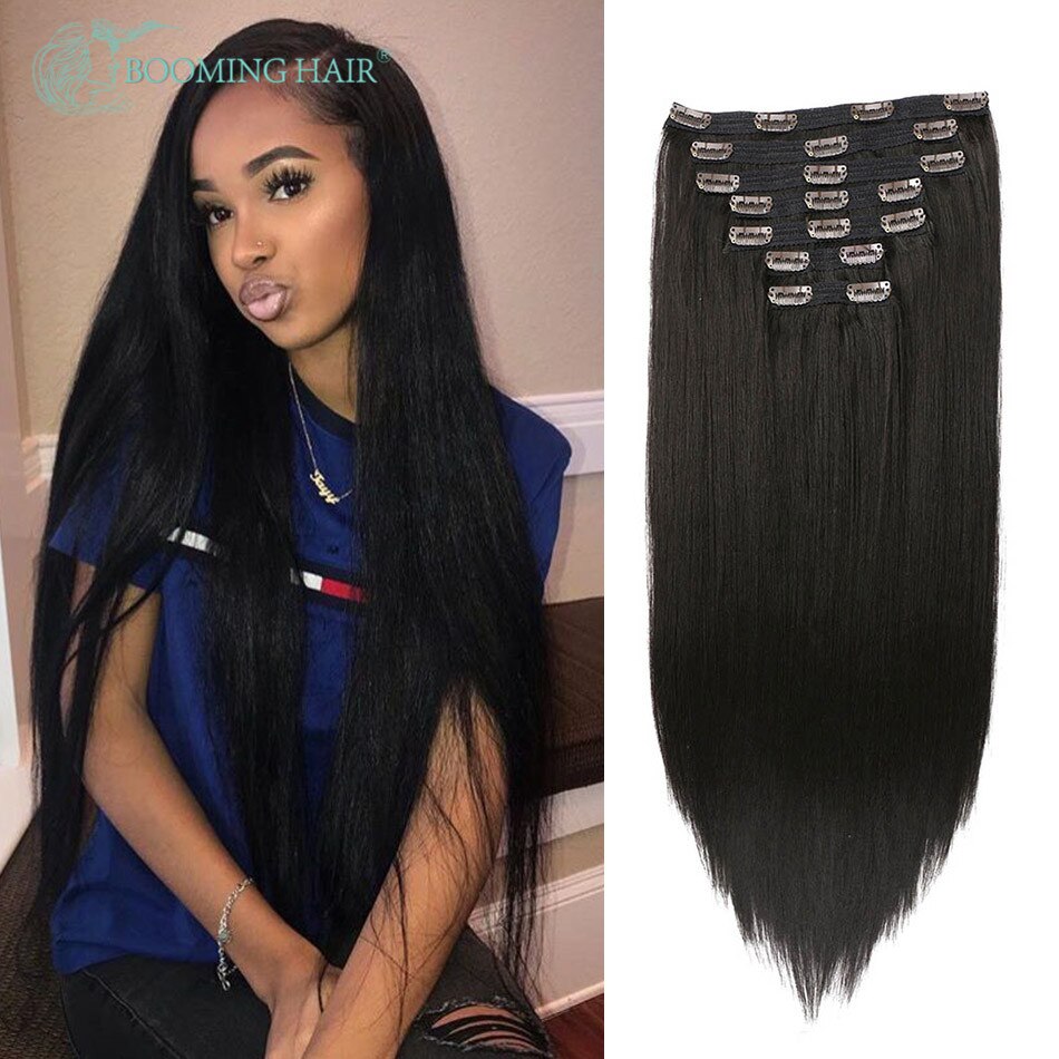 Synthetic Clip On Hair Extension Straight 140G 24 Inches Long Hair For Women High Temperature Fiber By BOOMING HAIR: #2