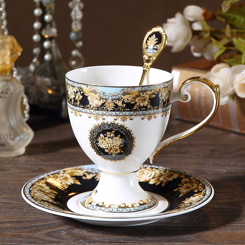 Bone china luksus te kaffekop ske europa porcelæn kaffekop cafe keramik nordisk tekop xicara copo almindelig hvid kop  e8