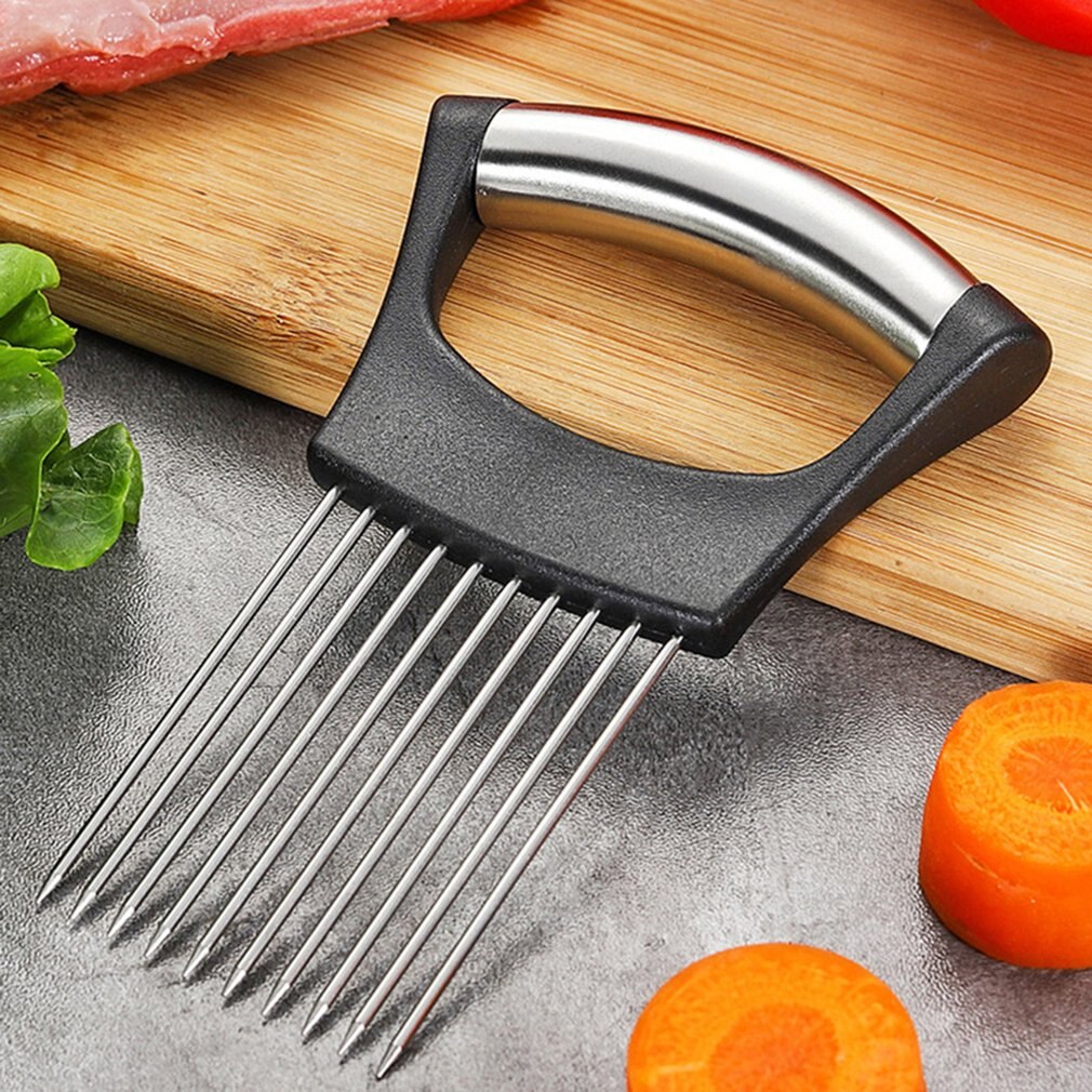 Kitchen Cutting Tool Onion Cutting Holder Stainless Steel Onion Cutter Chop Fruit Vegetables Cutter Slicer Tomato Cutter Knife