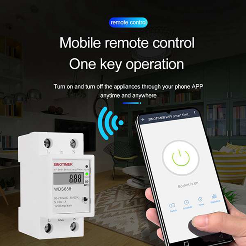 SINOTIMER Smart Energy Meter Tuya WDS688 Energy Meter Wifi Single Phase Energy Meter Mobile App Household Electric Meter 5-60A